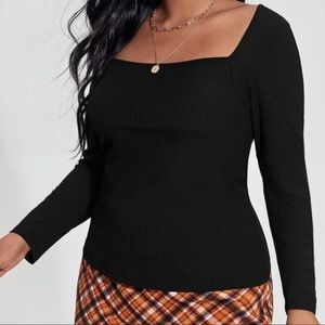 Black ribbed square neck long sleeve